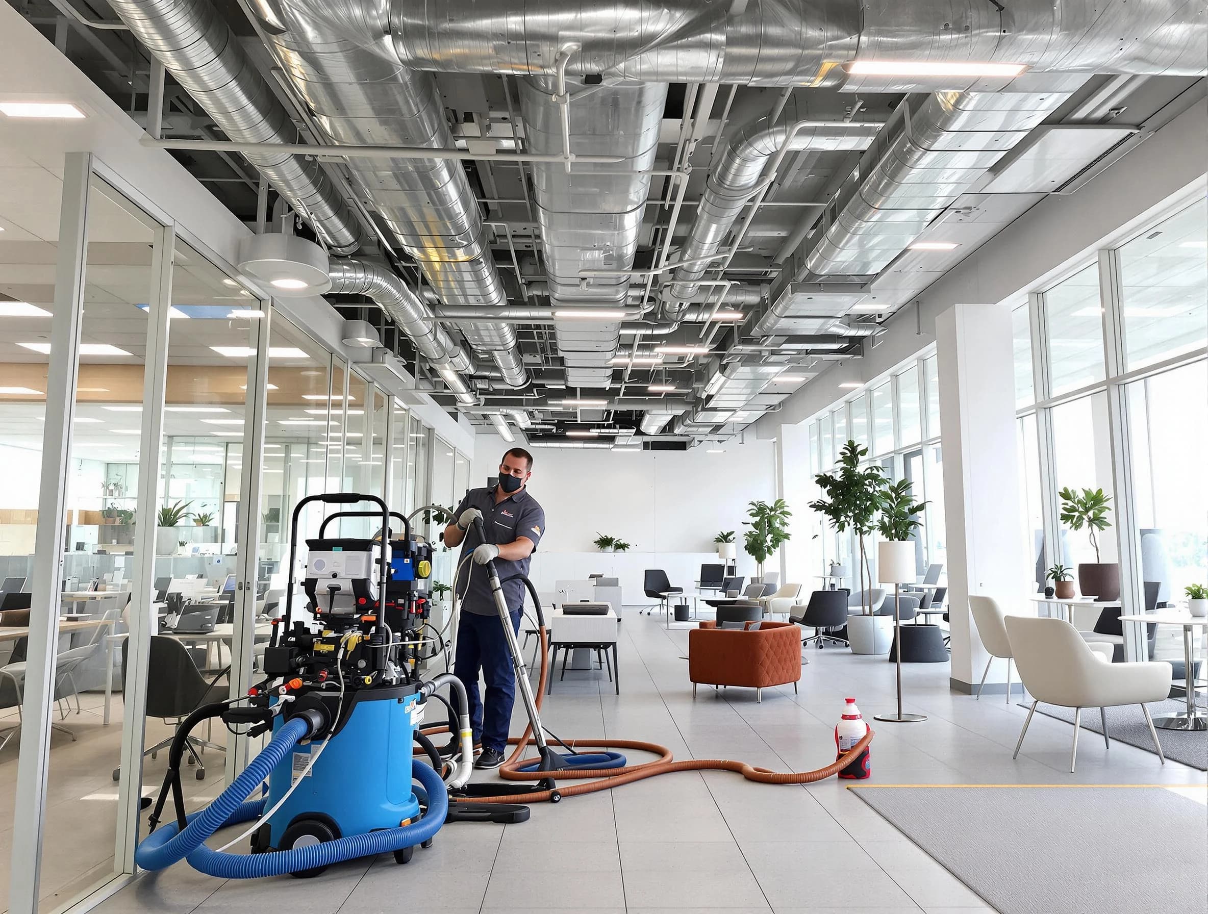 Manchester Air Duct Cleaning team conducting comprehensive commercial duct cleaning at a business location in Manchester