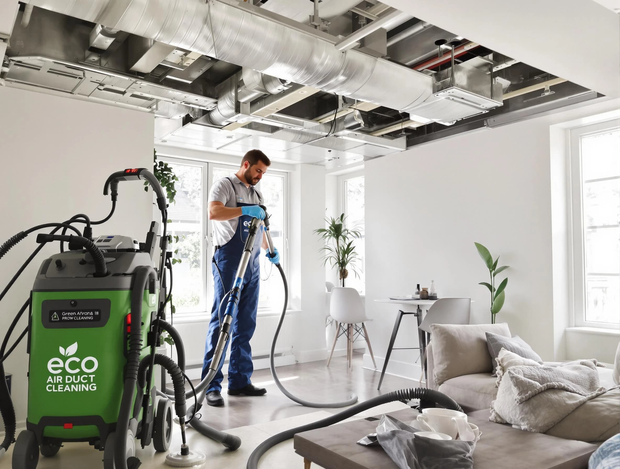 Manchester Air Duct Cleaning technician performing eco-friendly duct cleaning using sustainable methods in Manchester