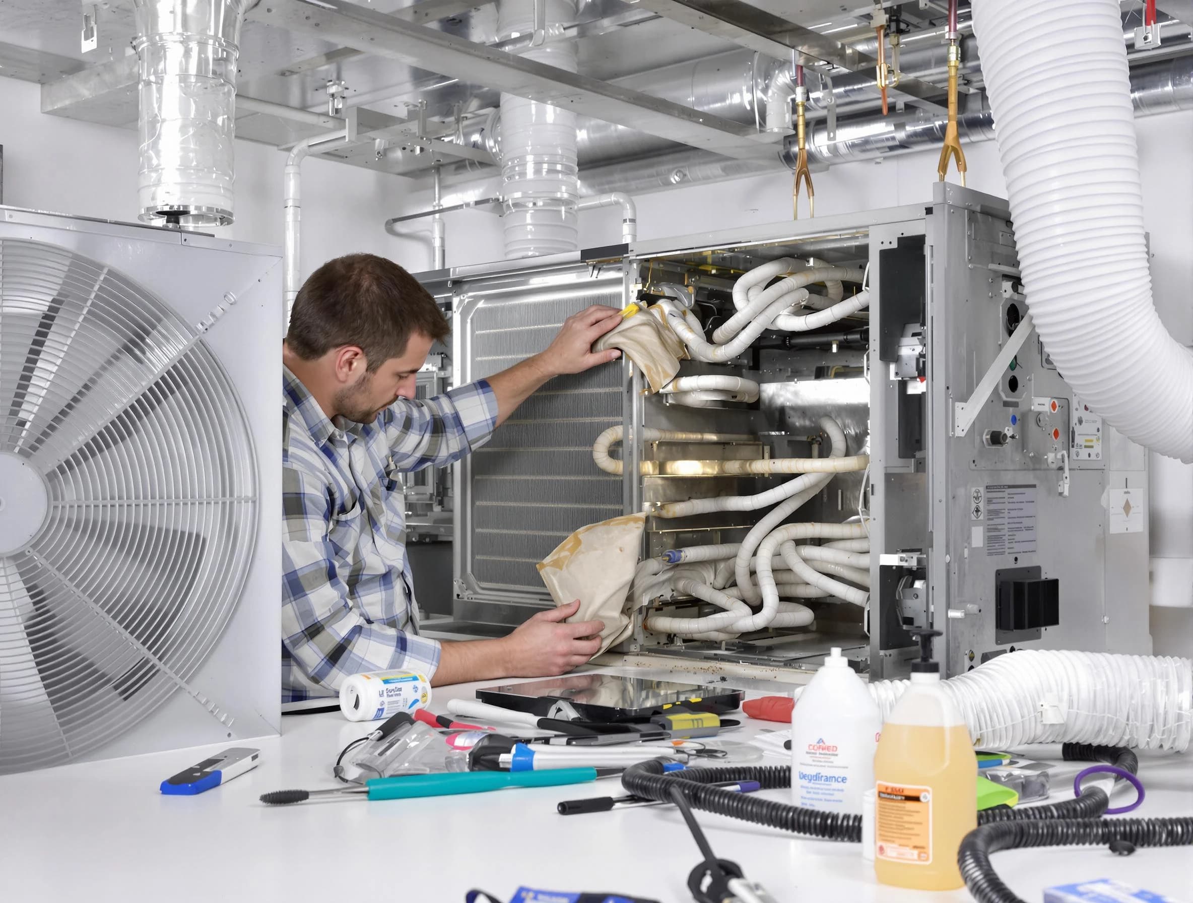 Manchester Air Duct Cleaning specialist performing precision AC coil cleaning in Manchester